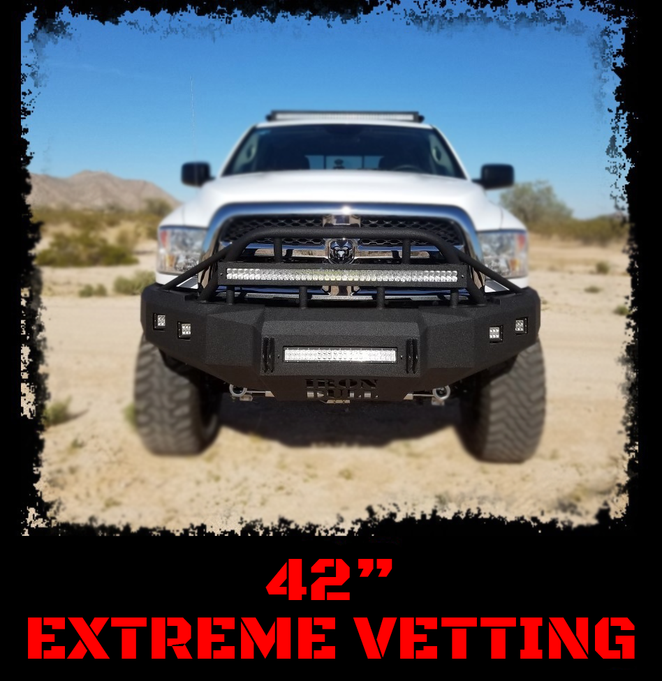 Specialty Grille Guard: Extreme Vetting (LED light bar included) - Iron Bull BumpersGRILLE GUARD